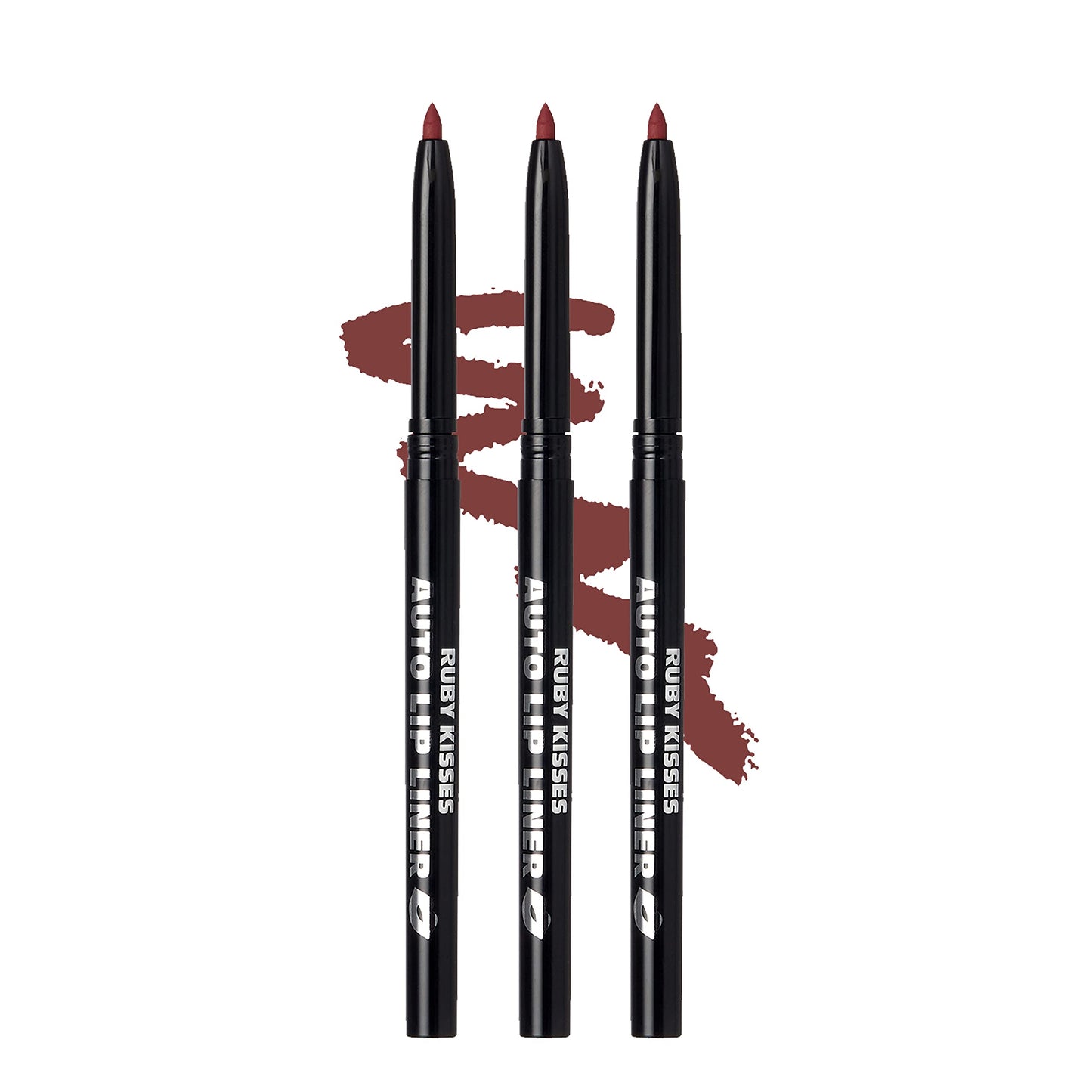 Ruby Kisses Auto Lip Liner Pencil (Plum 3 Pack), Long Lasting & Non-Fading, Smooth Application, Non-Feathering with Rich Pigmented Color, No Sharpener