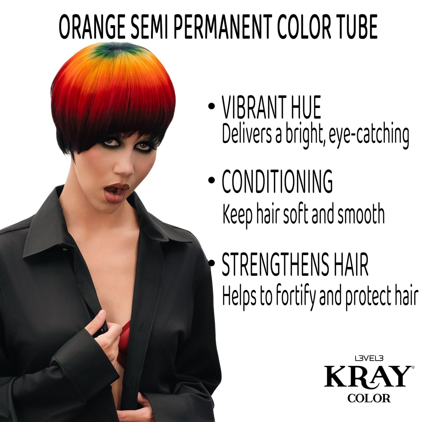 L3 - Level 3 Kray Semi Permanent Hair Color - Semi Permanent Hair Dye with Aloe Vera - Orange