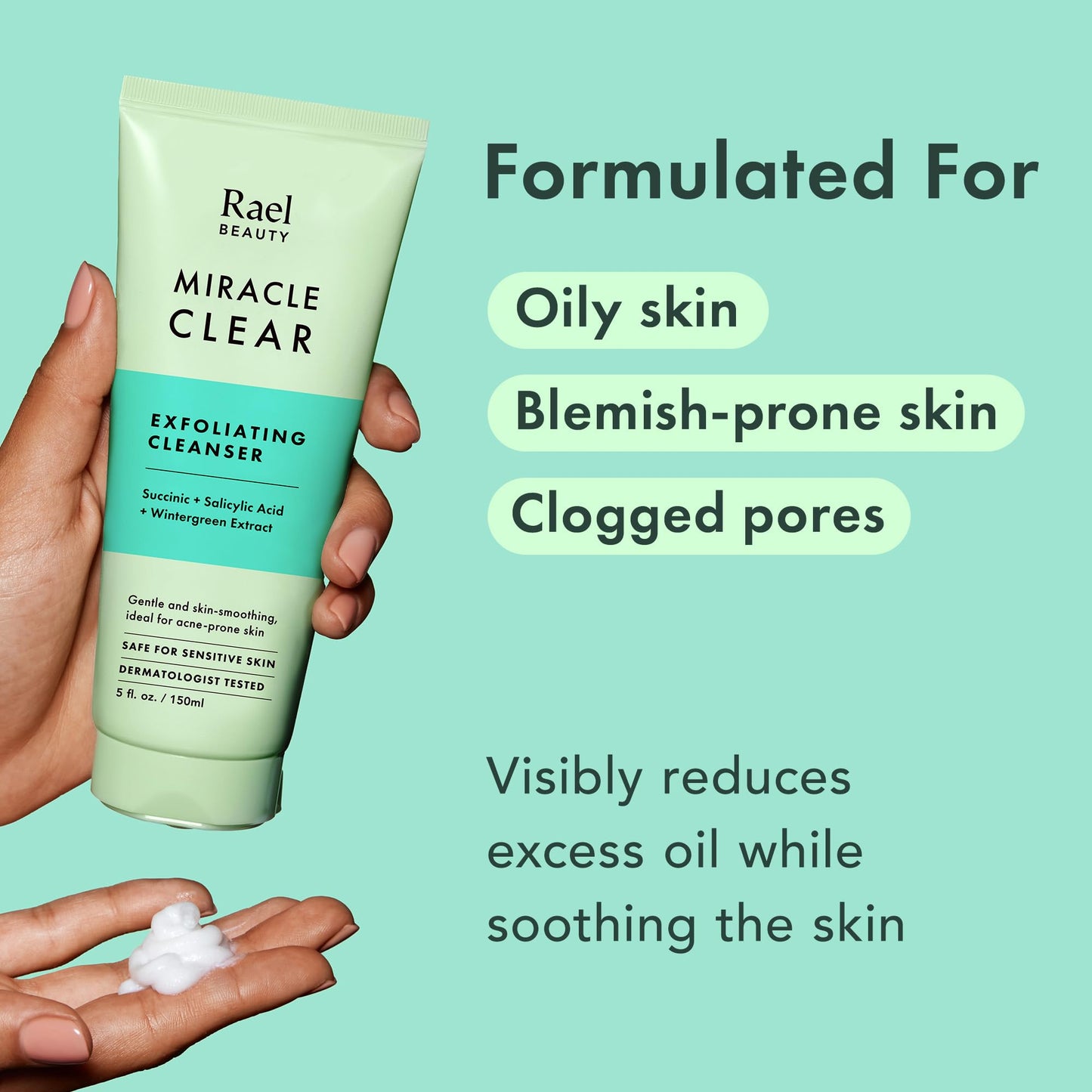 Rael Miracle Clear Facial Cleanser - Makeup Remover, Face Wash for Women, Korean Skin Care (Exfoliating Cleanser, 5.1 fl. oz)