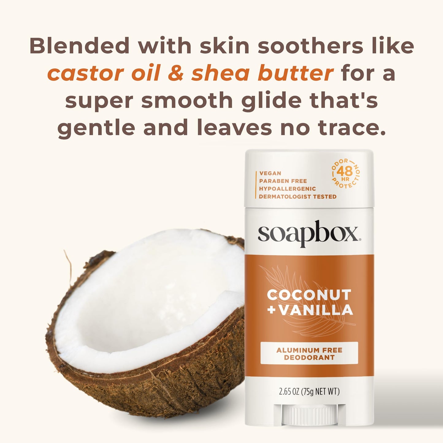 Soapbox Aluminum Free Deodorant, Coconut & Vanilla Scented Natural Deodorant - Non Toxic & Vegan for Daily Use - Clean Ingredients Free of Harsh Beauty and Personal Care Soapbox