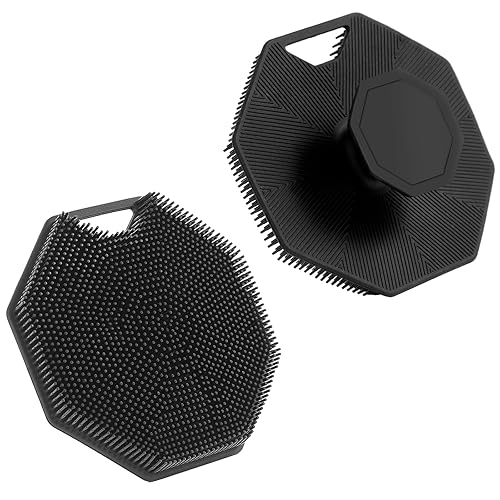 2Pack Silicone Body Scrubber, Qewro Body Buffer Exfoliating Brush with Silicone Loofah, Scalp Exfoliator Hair Shampoo Skin Cleaning Brush, Bath & Body