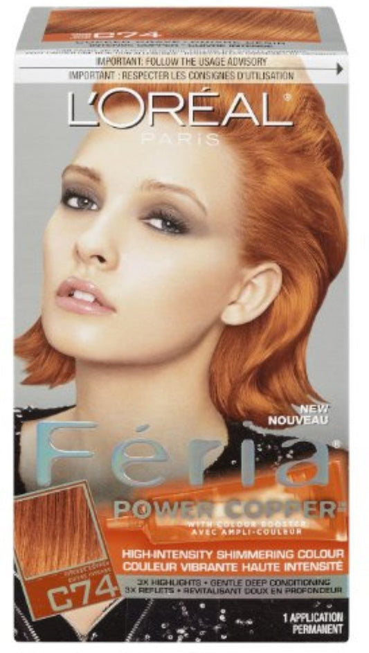 L'Oreal Paris Feria Power Copper High-Intensity Shimmering Colour, Intense Copper [C74] 1 ea (Pack of 3)