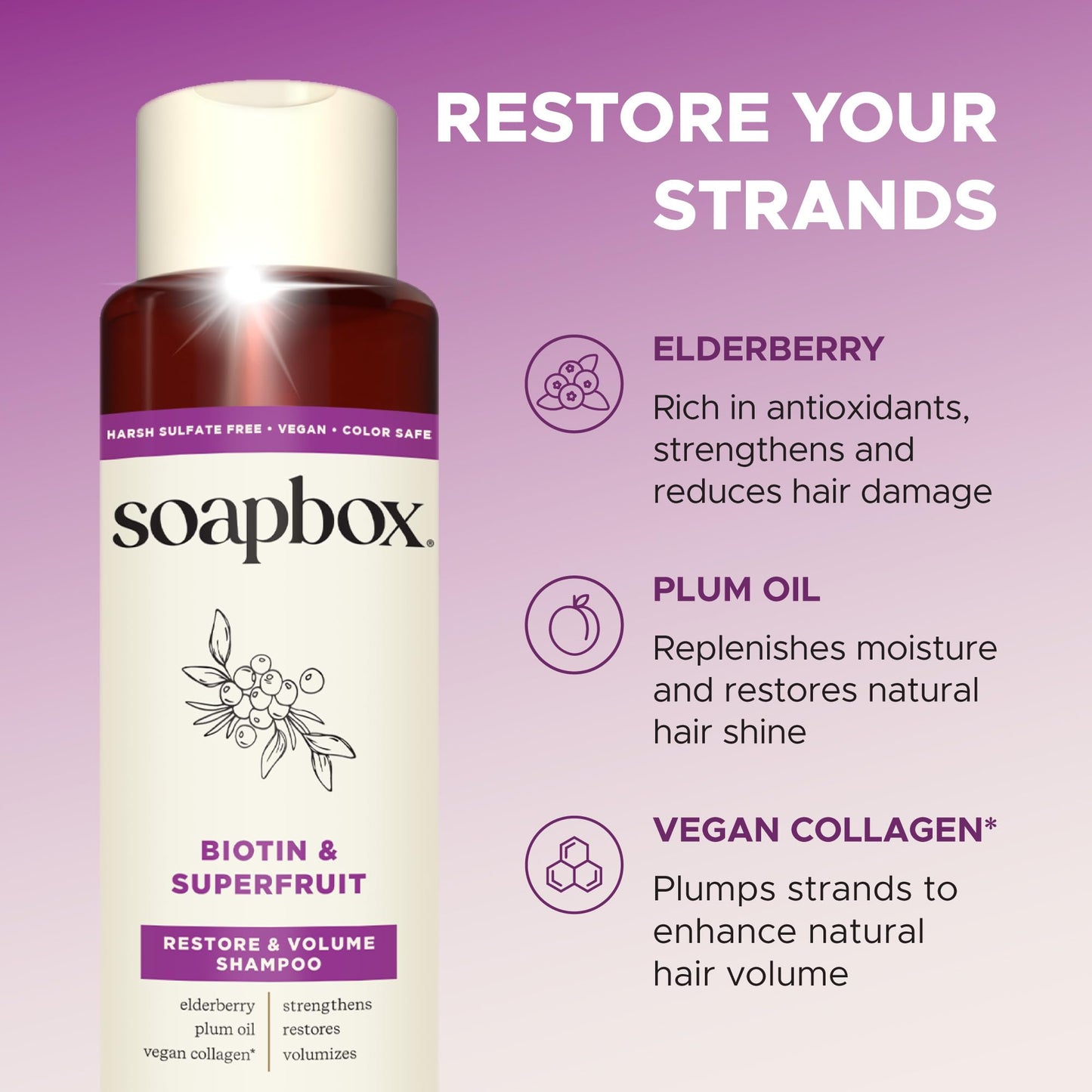 Soapbox Biotin & Super Fruit Shampoo & Conditioner Set, Leaves Hair Volumized & Strengthened - Clean Ingredients Free of Harsh Chemicals, Sulfates