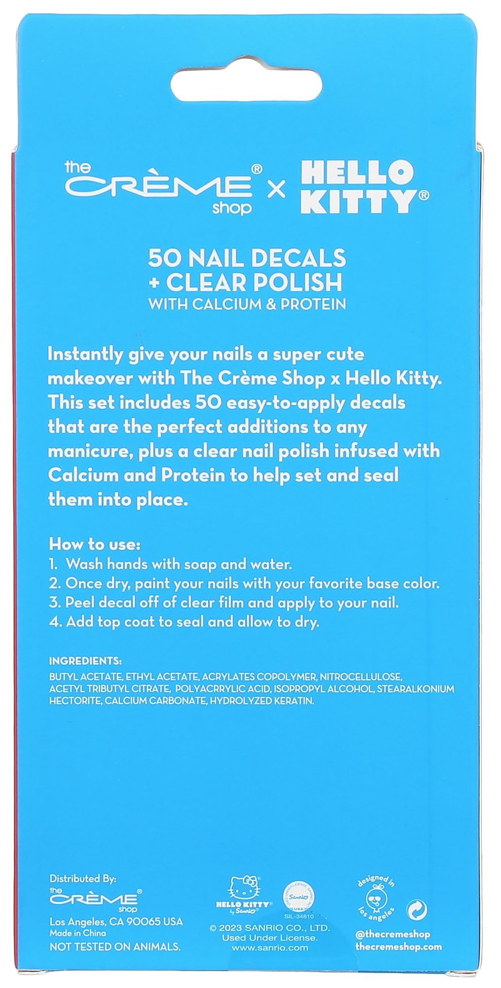 The Crème Shop 50 Nail Decals +Clear Polish with Calcium & Protein Hello Kitty Beauty & Personal Care The Crème Shop