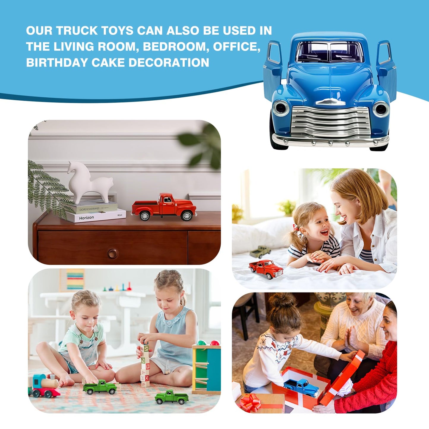AGSIXZLAN Little Blue Truck Toy for Toddlers 2 3 4 5 6 7 8 Year Old Boys Girls,1:32 Alloy Toddlers Car Toy Driveable,Car Door Can Open,Toy Trucks for…