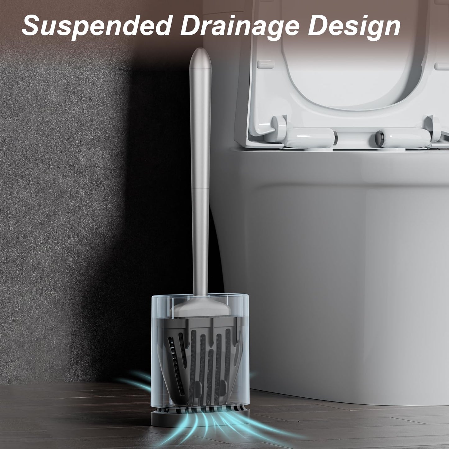 Sellemer Toilet Brush and Holder Set – Flexible Silicone Bristles, Compact Design with Ventilated Base – 1 Pack, Silver