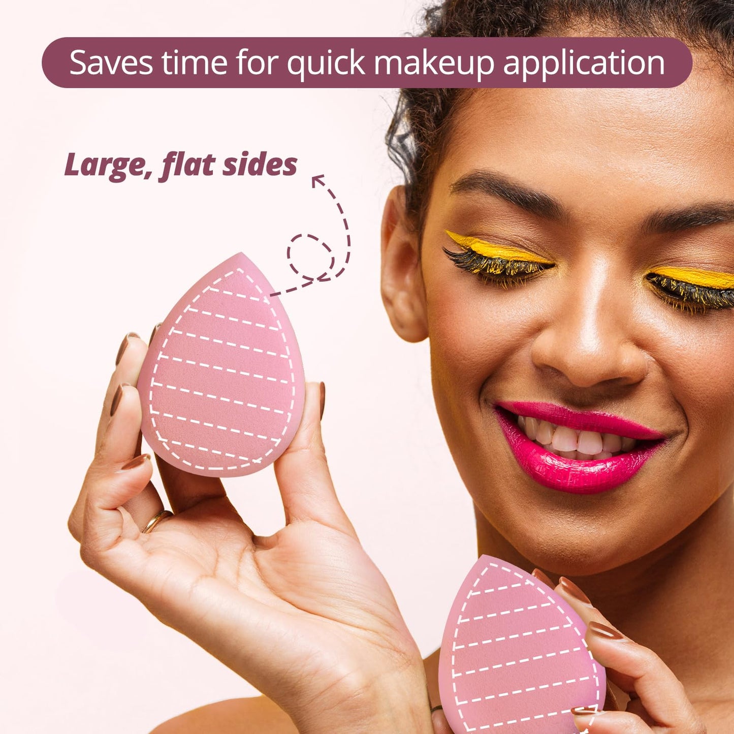 BEAKEY Flat Duo Patented Makeup Sponge Set of 2, Latex Free Pink Beauty Sponge for Foundation and Powder Application, Soft Blending Sponges, Large