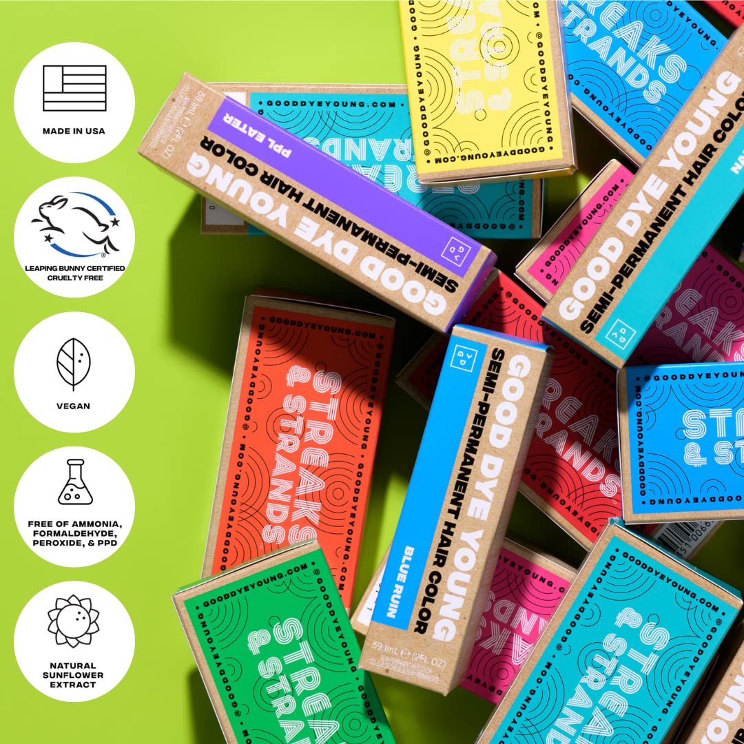 Good Dye Young Streaks & Strands Semi-Permanent Hair Color – Blue Ruin, UV-Protective, PPD-Free, Vegan, Cruelty-Free, Lasts 15–24 Washes