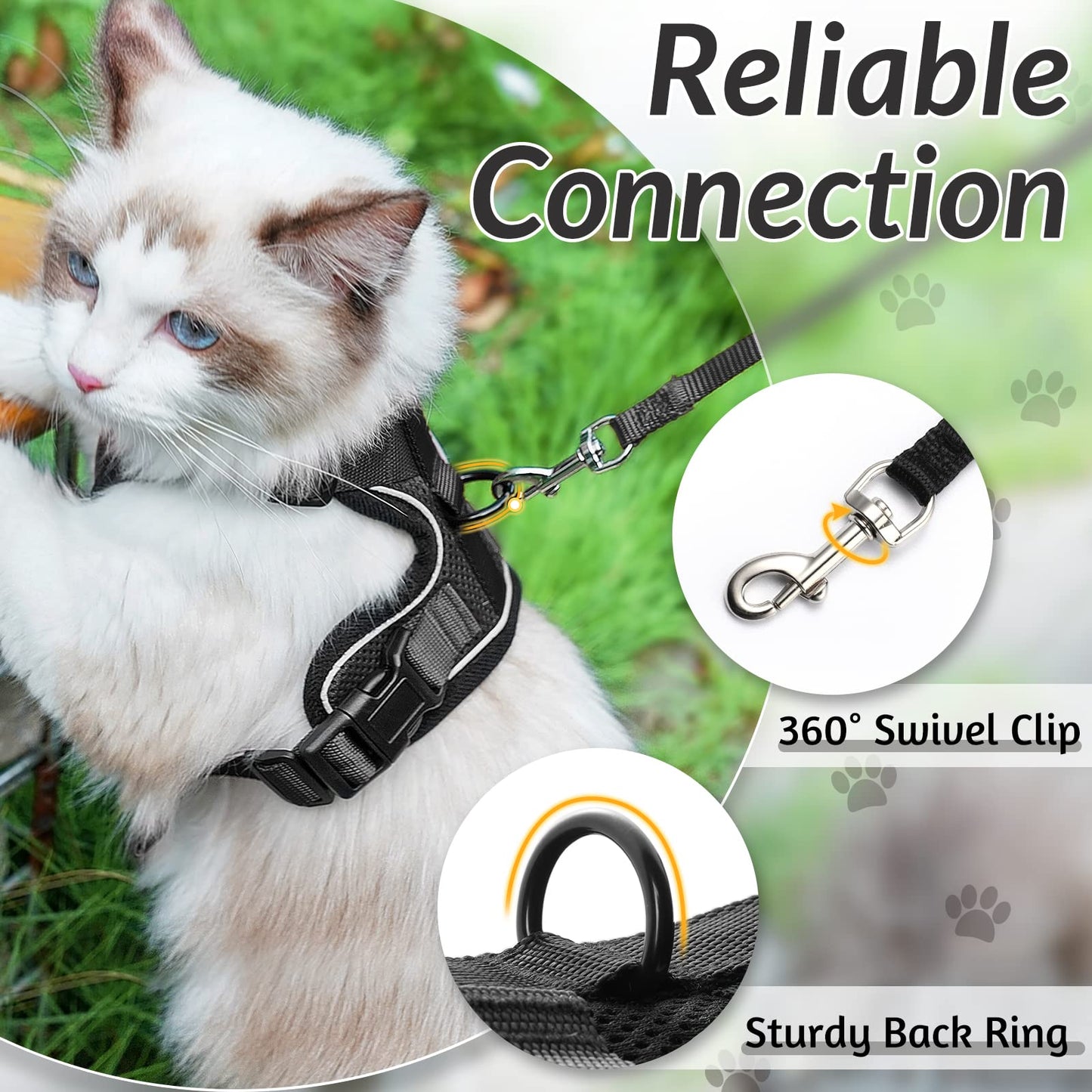 rabbitgoo Escape-Proof Cat Harness & Leash – Soft Adjustable Vest with Reflective Strips for Walking, Easy Control, Breathable, Black XS