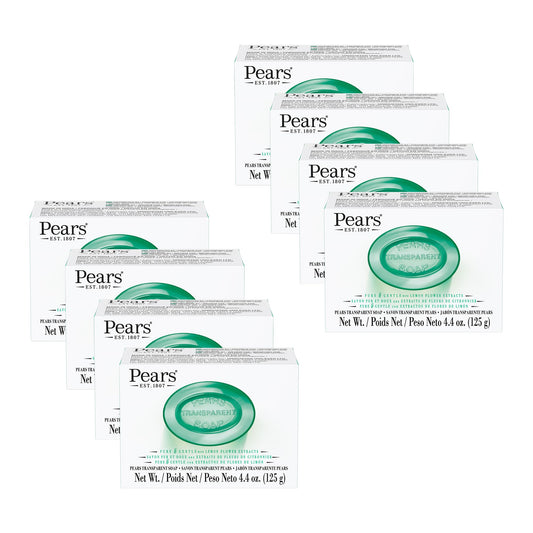 Pears Pure and Gentle with Glycerin and Lemon Flower Extracts - Transparent Soap Bar for Radiant Skin - Bar Soap for Women and Men - Green - 8 pc Beauty & Personal Care Pears