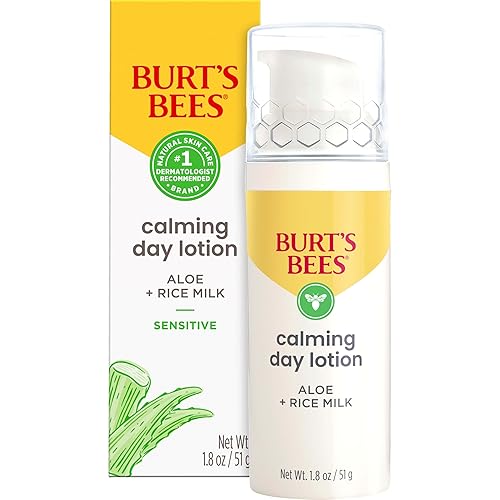 Burt's Bees Calming Day Face Lotion With Aloe and Rice Milk, Soothing Face Lotion for Sensitive Skin, 98.9 Percent Natural Origin Skin Care, 1.8 oz