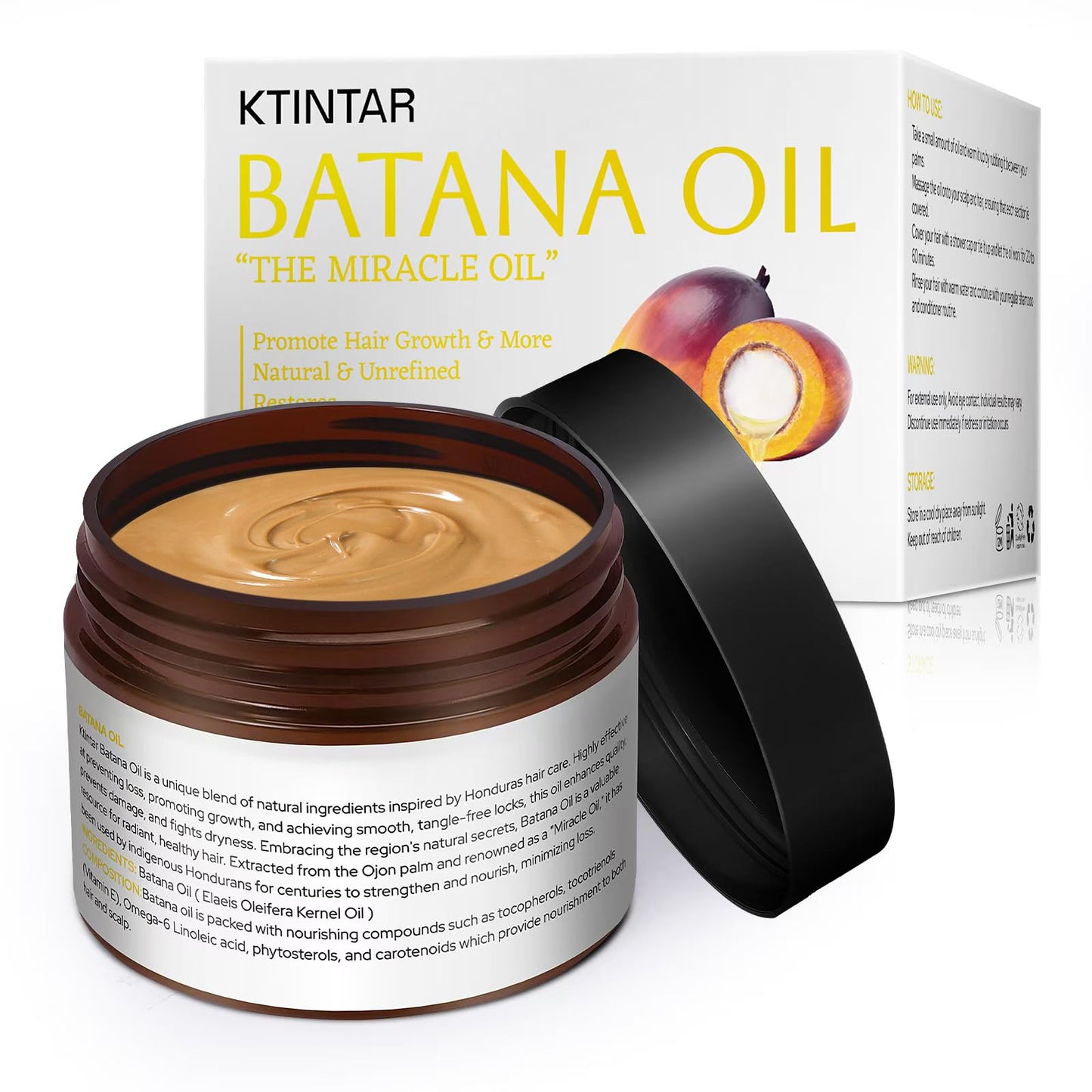 Ktintar 100% Natural Raw Batana Oil for Hair Growth, Unrefined & Organic Dr Sebi Hair Growth Oil From Honduras, Prevents Hair Loss, Eliminates Split
