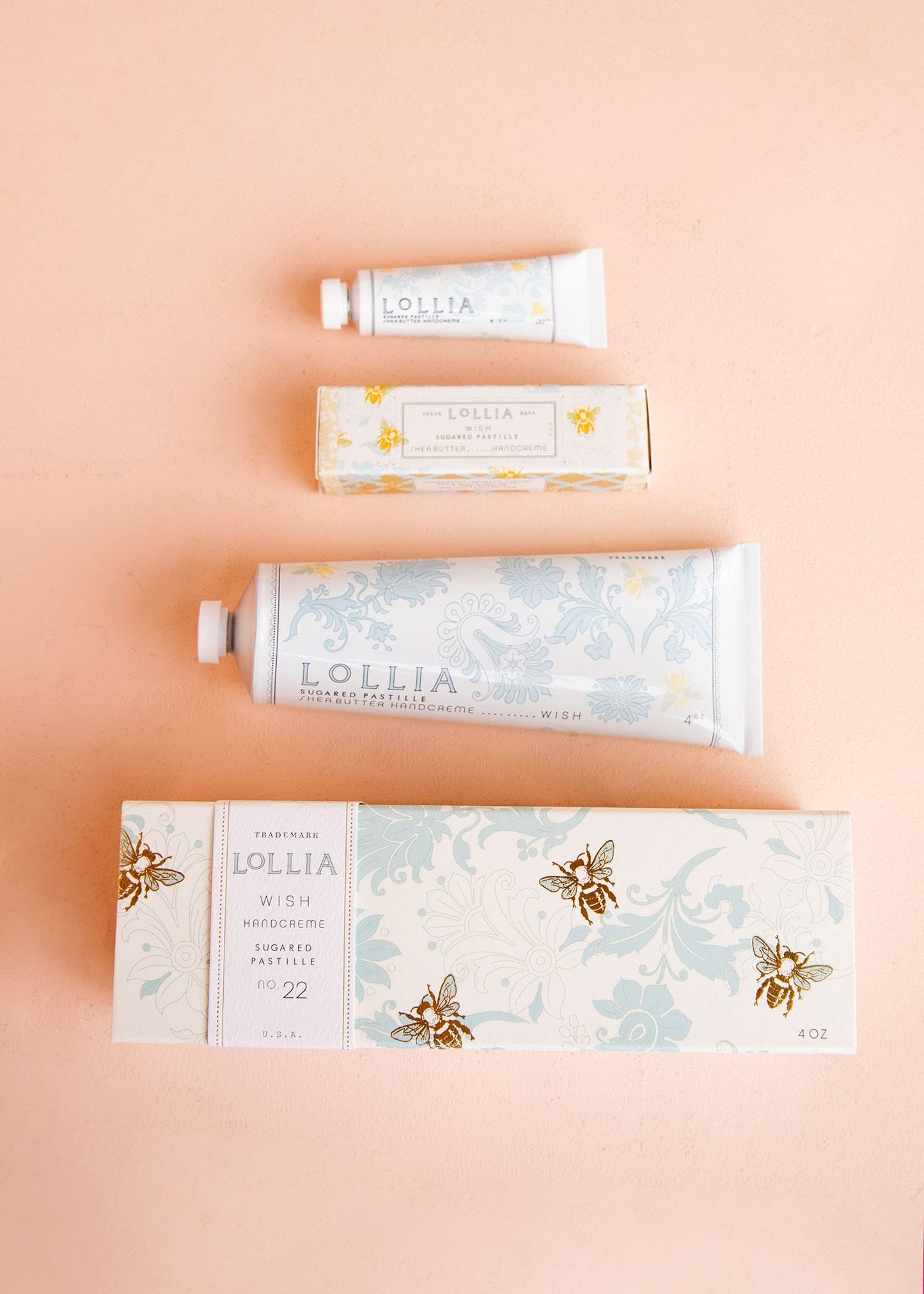 LOLLIA Wish No. 22 Handcreme Bundle, .33 oz. & 4 oz. - Sugared Pastille - Scented Hand Cream for Women, Moisturizing Hand Lotion for Dry Hands, Shea