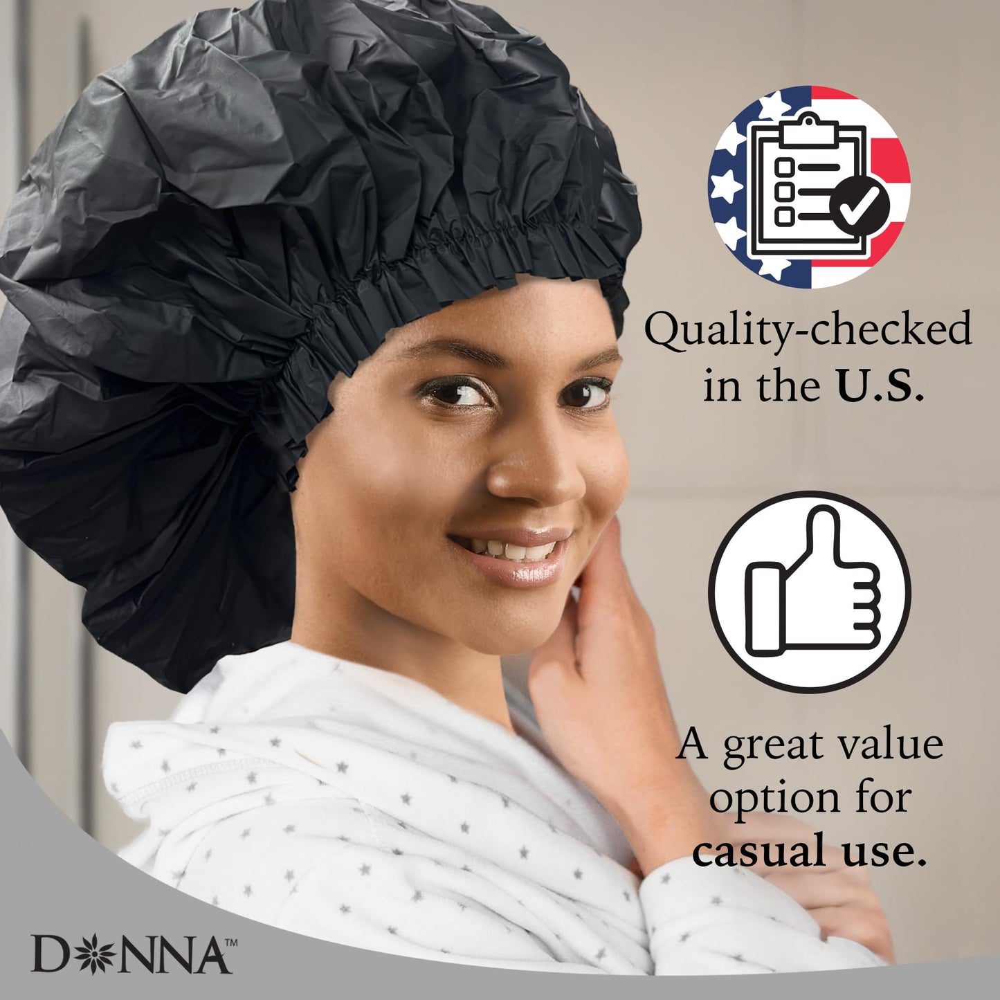DONNA Super Jumbo Shower Cap - Comfortable Elastic Band, 100% Waterproof Hair Cap for Long Hair, Braids & Thick Styles, Reusable Big Shower Cap