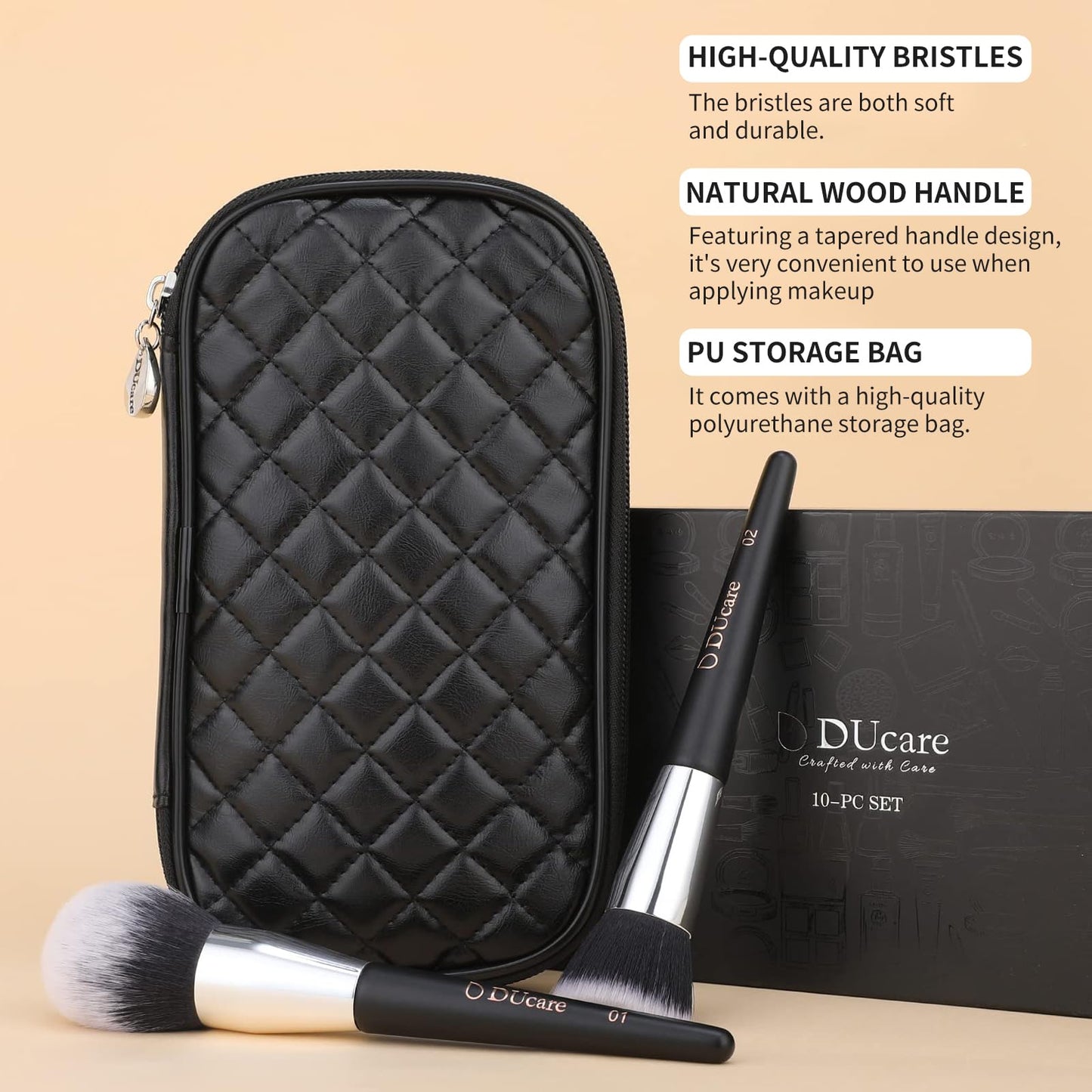 DUcare Makeup Brushes with Case 10Pcs Travel Makeup Brushset Women Gift Premium Synthetic Kabuki Foundation Blending Brush Face Powder Blush