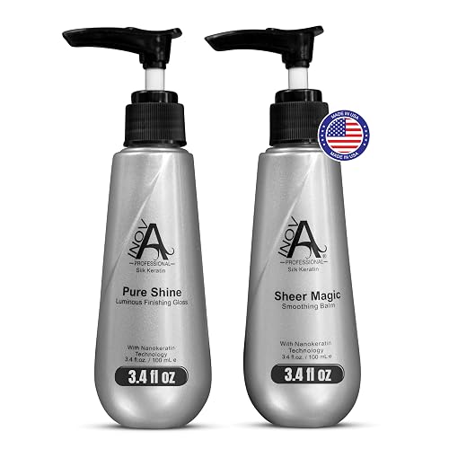 Inova Professional Silk Keratin - Smooth & Shine Set - Sheer Magic Smoothing Balm & Pure Shine Luminous Finishing Gloss, (3.4 Oz Set), white