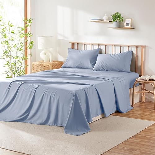 Hearth & Harbor 4 Piece Full Size Bed Sheets Set - 60% Microfiber, 40% Rayon Derived from Bamboo Sheets Full Size Set - Full Size Sheets Set Fits Up
