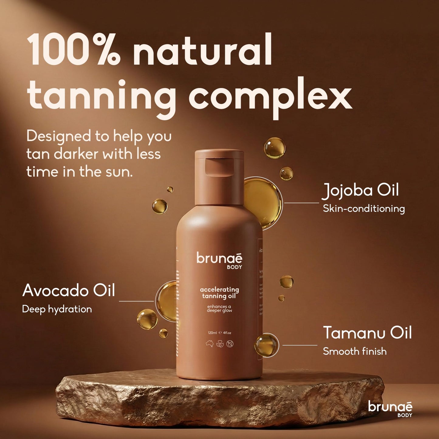 BRUNAE BODY® Dark Tanning Oil [FOR DARKER & FASTER TAN] - Accelerating Formula for Tanning Beds & Outdoor Sun - Tan Enhancer - 14+ Natural Oils