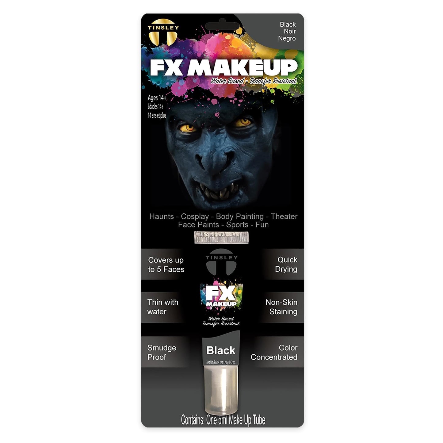 Tinsley Transfers FX Makeup - Face and Body Paint - Water-Based Cream - 7g / 0.24 oz Tube (Black), 1.0 Count