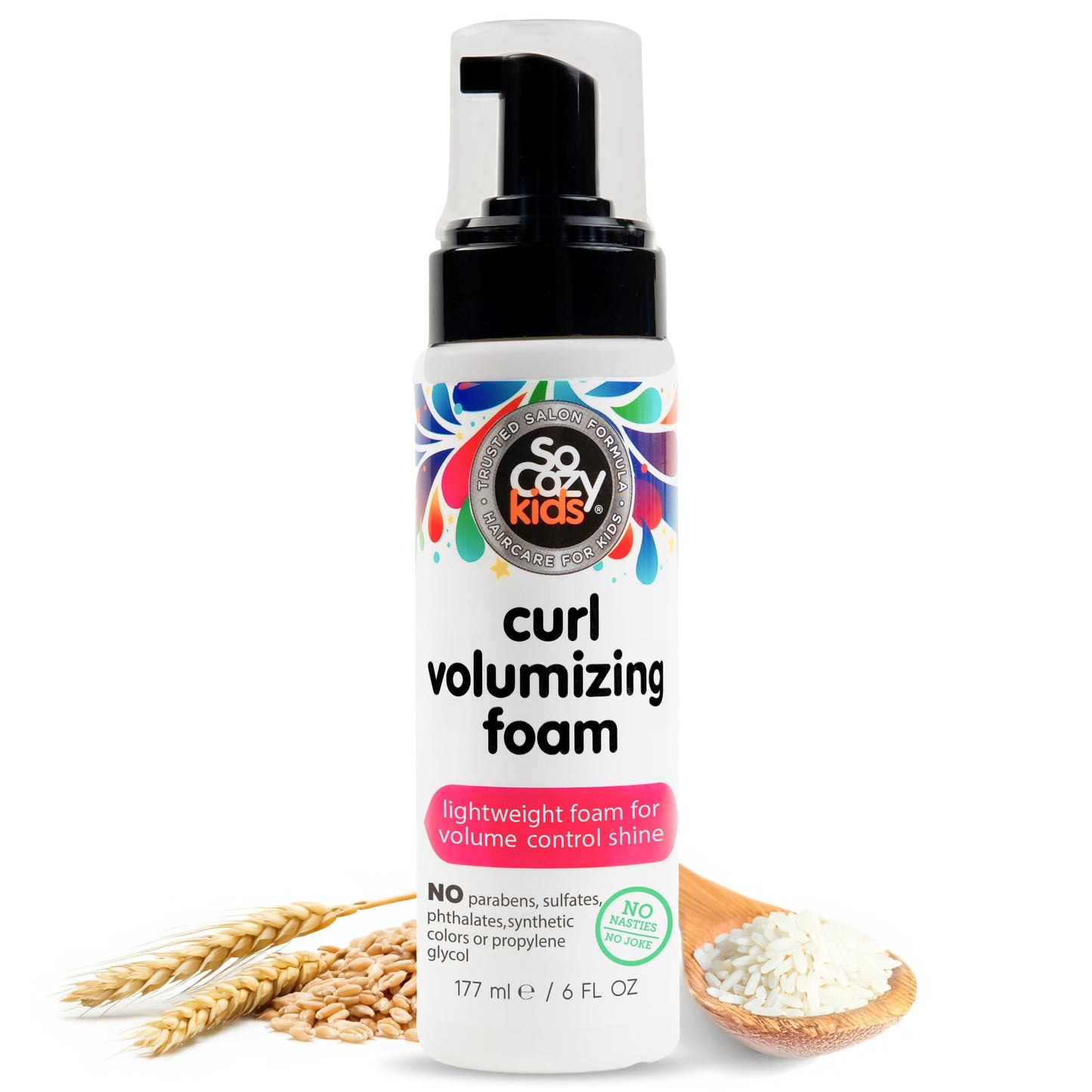 SoCozy Hair Mousse for Kids, Curl Volumizing Foam Mousse for Curly Hair (6 Fl Oz) Enhances Shine & Volume, Gentle Formula with Panthenol, Hydrolyzed