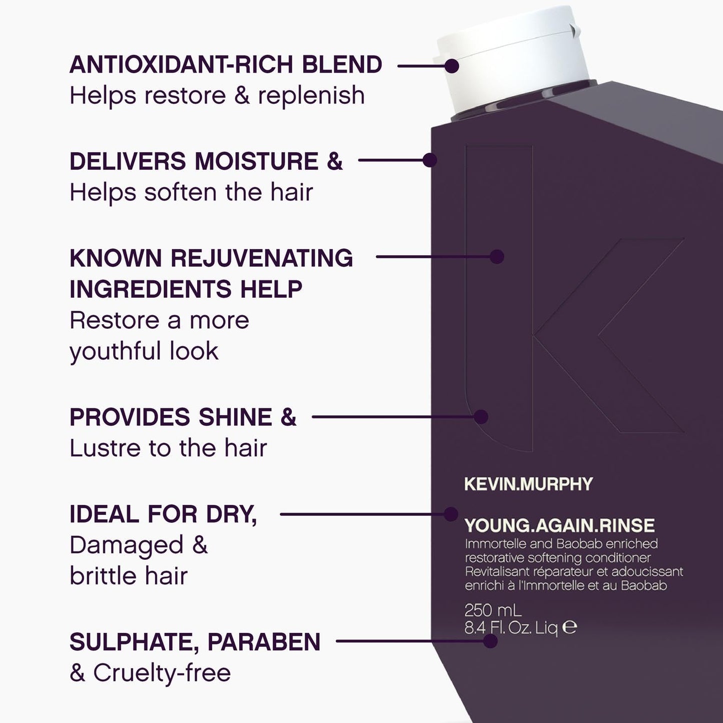 KEVIN.MURPHY YOUNG.AGAIN.RINSE - Moisturising Anti-Ageing Conditioner - For Ageing, Dry, Damaged & Brittle Hair - Hair Repair - With Amino Acids