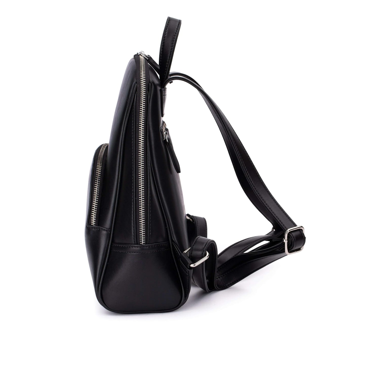 DOSHI Slim Black Backpack Purse - Durable Microfiber Vegan Leather Women’s Backpack, Luxury Lightweight with Zip & Slip Pockets