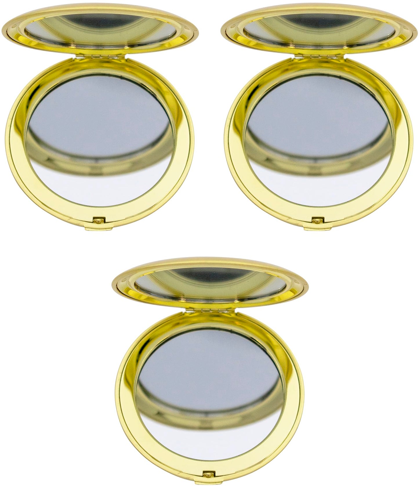 Stephanie Imports Set of 3 Double Sided Magnifying Compact Mirrors with Brushed Metal Finish (Gold, Round)