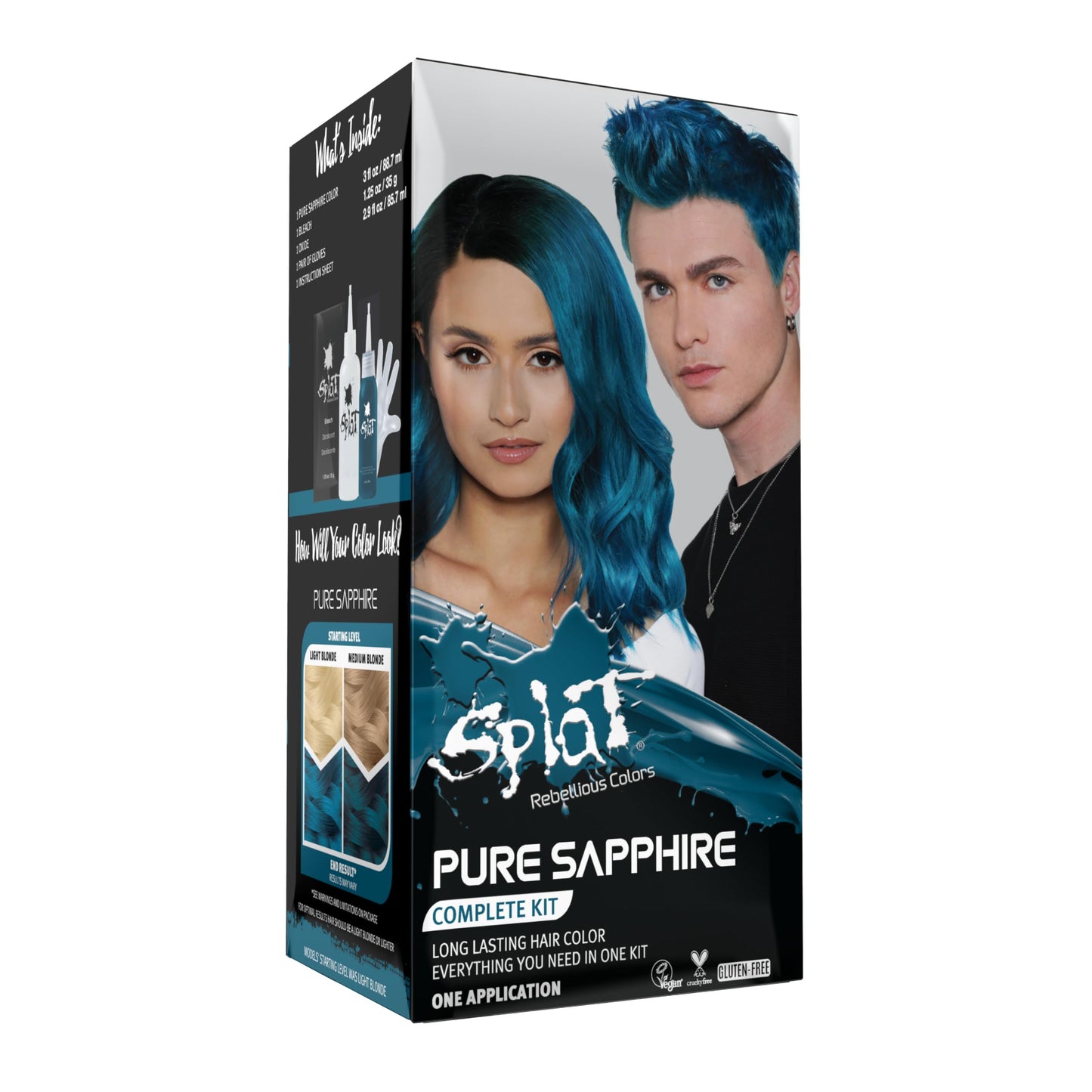 Splat Pure Sapphire Semi Permanent Hair Dye Kit with Bleach, 1 Application, Includes Blue Hair Dye, Oxide & Bleach Powder, Vegan & Cruelty Free Hair