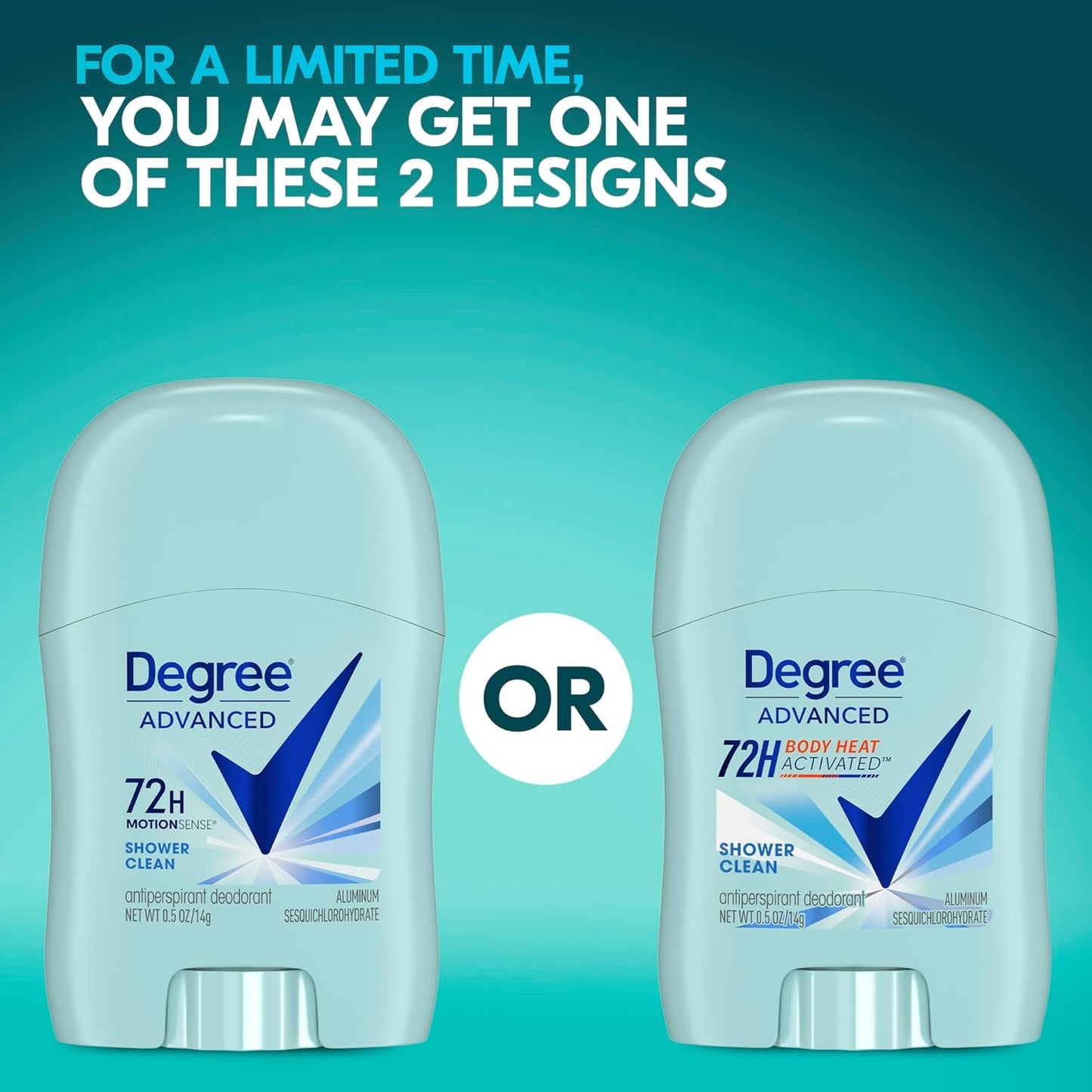 Degree Advanced Antiperspirant Deodorant, Shower Clean 2-Pack - Travel Deodorant for Women, 72H Protection, 0.5 Oz Ea