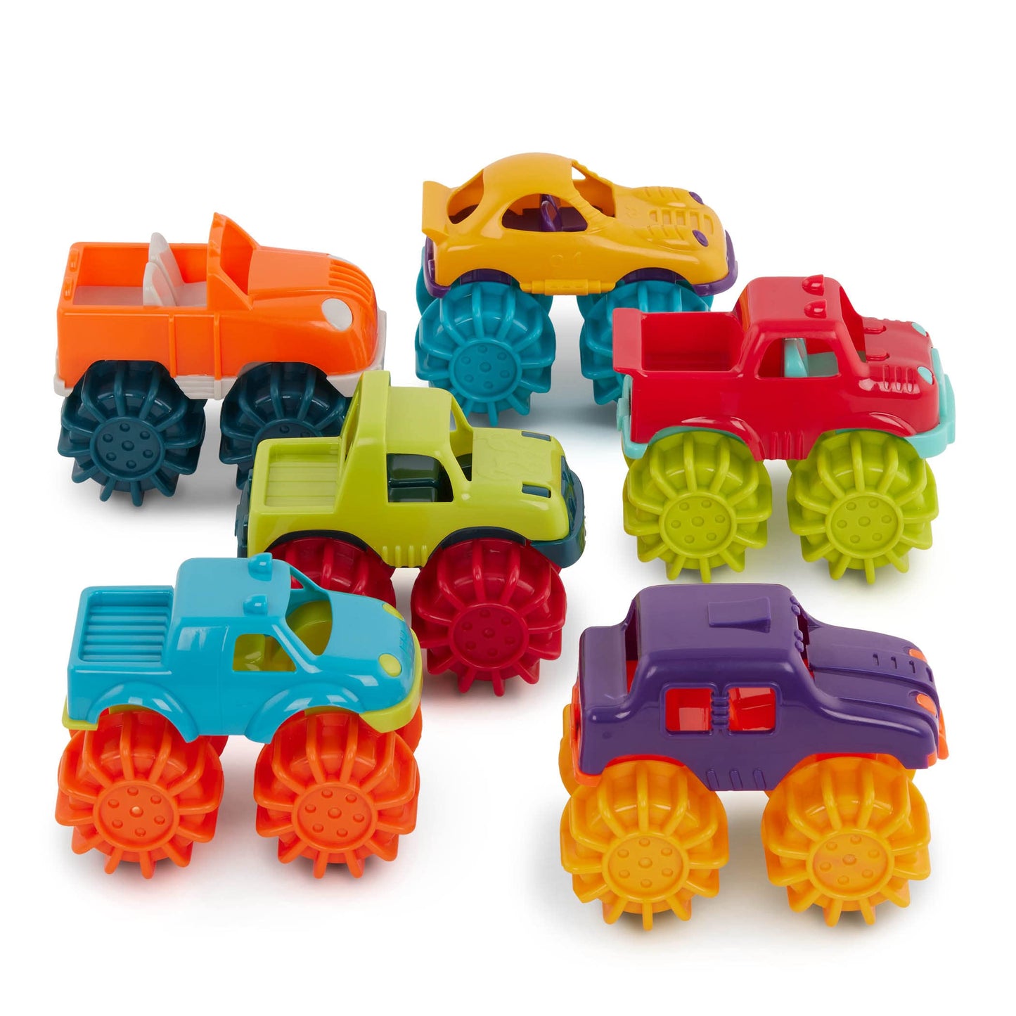 Battat - Plastic Toy Cars - 6 Pack & Storage Bag - Colorful Toddler Trucks - Easy To Clean - 2+ Years - Mini Monster Trucks