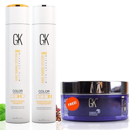 GK HAIR Moisturizing Shampoo and Conditioner Duo (300ml) with Lavender Bombshell Mask (200g) - Revitalizes Dull, Frizzy, Damaged Hair for Smooth