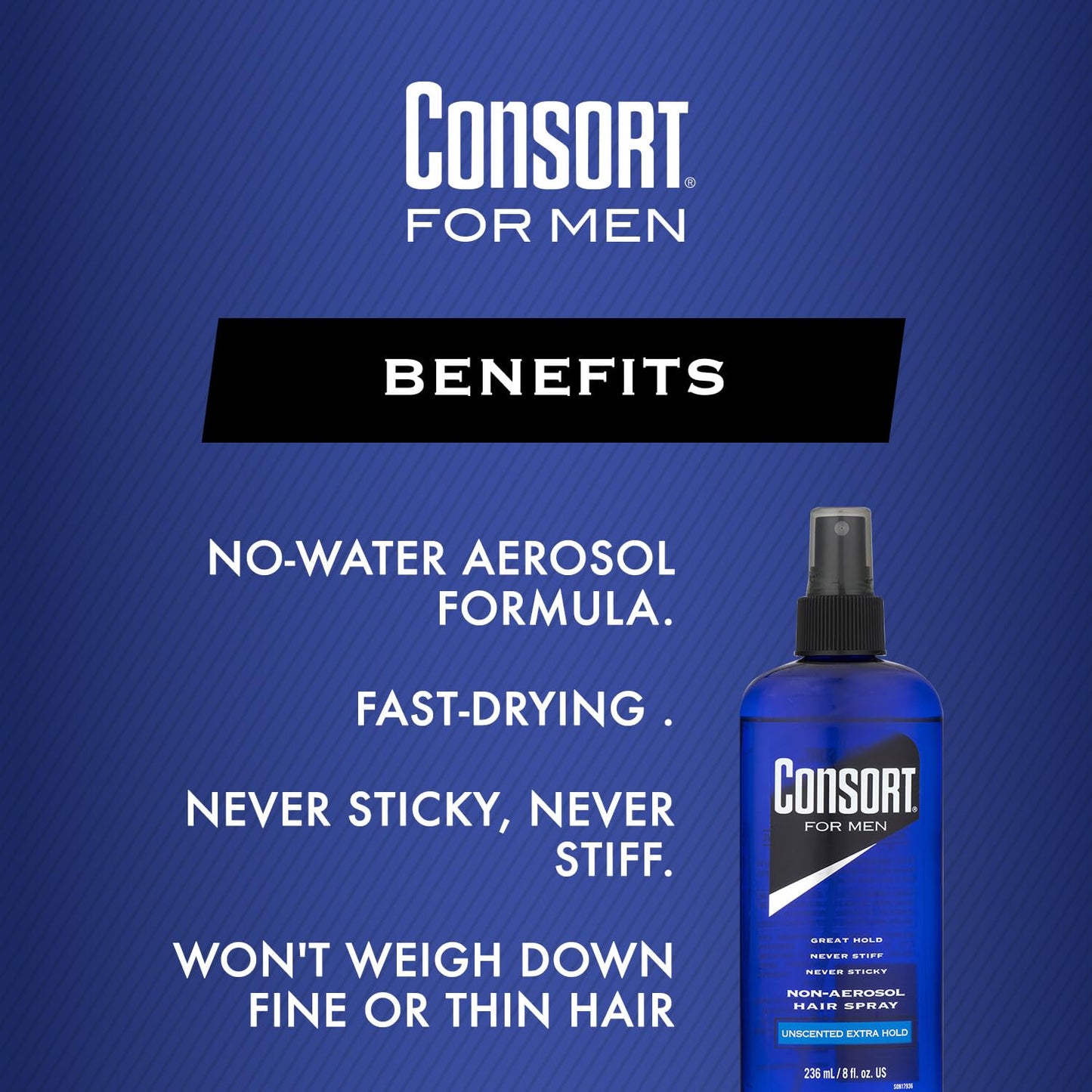 Consort Extra Hold Non-Aerosol Hair Spray Pump for Men, Unscented, Fast Drying, Not Sticky or Stiff, 8 oz