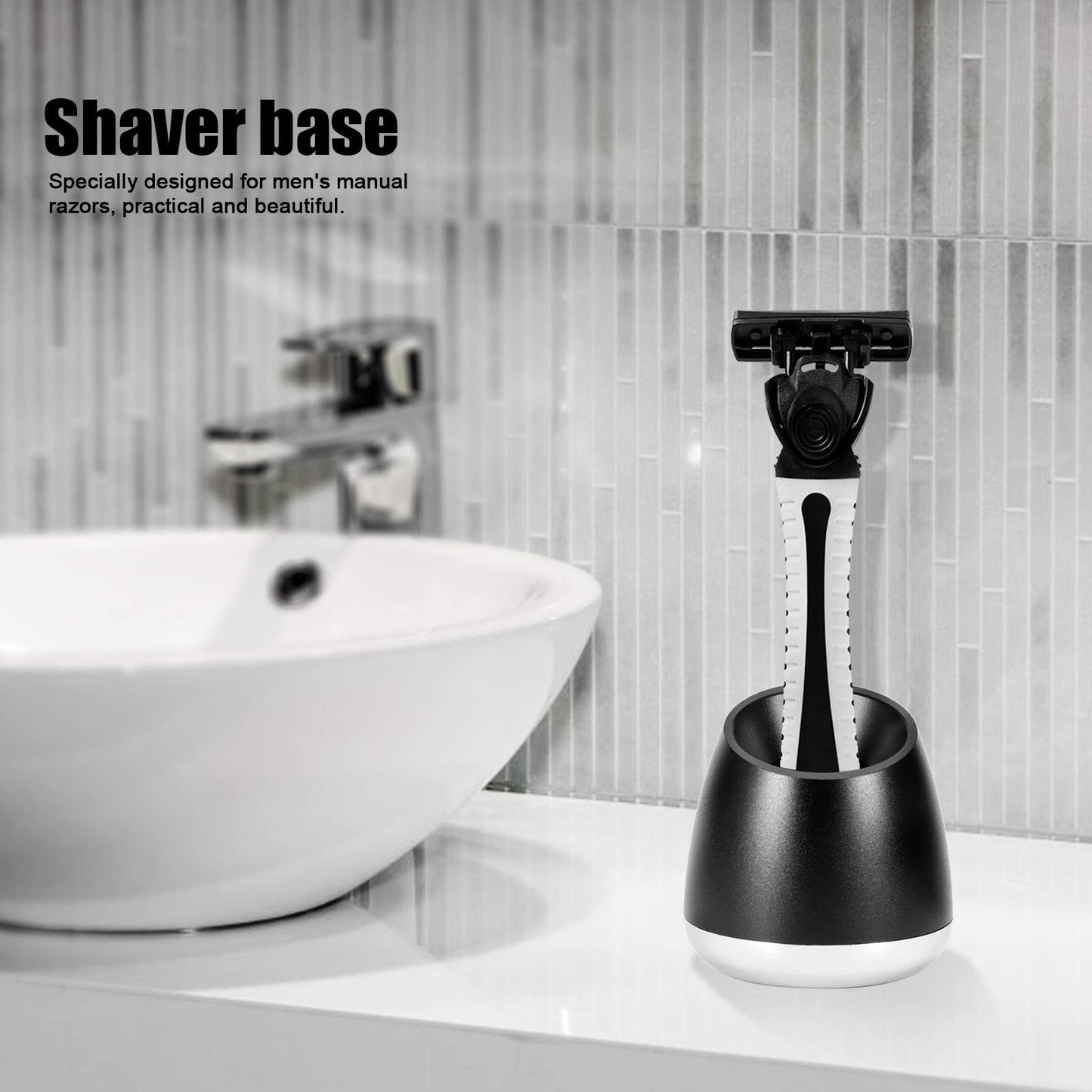 equlup Shaver Stand, 39x40mm/1.5x1.6in Aluminum Safety Razor Holder with Drain Holes Anti Slip Base Men Manual Shaver Storage for Bathroom Countertop Beauty and Personal Care equlup