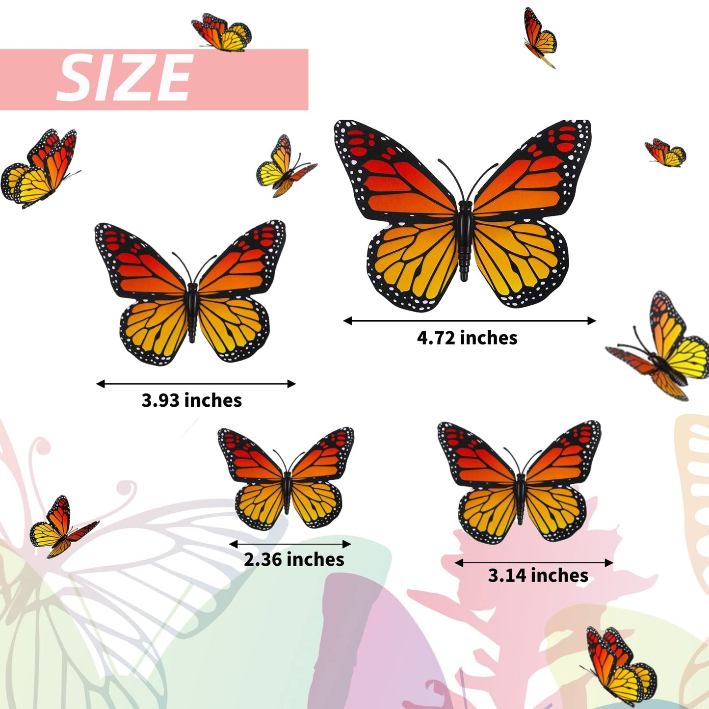12 Pcs Dia De Los Muertos Monarch Butterfly Hair Clips, 4 Size 3D Simulation Butterflyr Hair Barrettes Butterfly Headwear Clips for Halloween Day