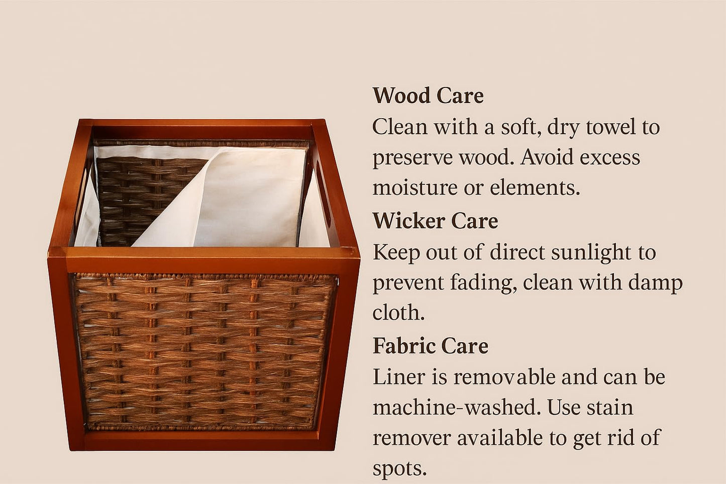 SDFUMAO Handwoven Wicker Storage Bin with Wooden Frame and Fabric Liner, Square Organizer Basket with Handles for Living Room, Closet, or Laundry…