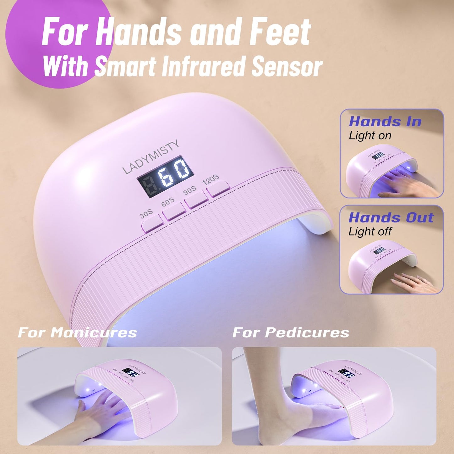 LadyMisty UV Nail Lamp - Fast Drying, UV Light for Gel Nails with 30 Dual Lamp Beads, 4 Timer, LCD Display, Energy Efficient LED Nail Light for Home Beauty and Personal Care LadyMisty