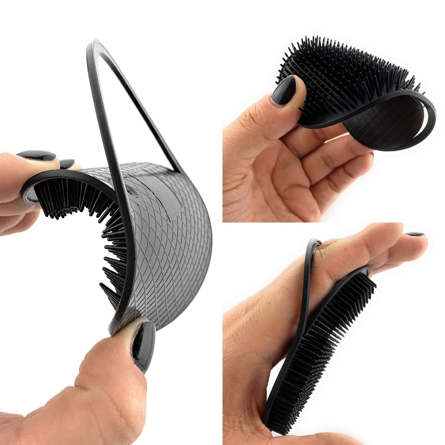 G.B.S Head Shampoo Scalp Massager Brush and Soft Palm Pocket Comb for All Hair Types, Pack of 3 (1 Black and 2 Gray) Made in U.S.A
