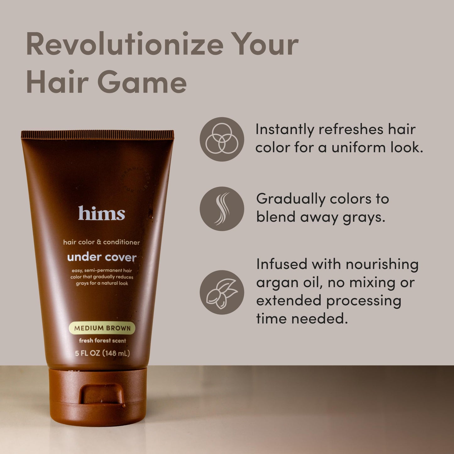 hims Under Cover Hair Color & Conditioner - With Argan Oil - Semi-Permanent In-Shower Hair Dye - Blends Grays Naturally - Sulfate-Free & Cruelty-Free