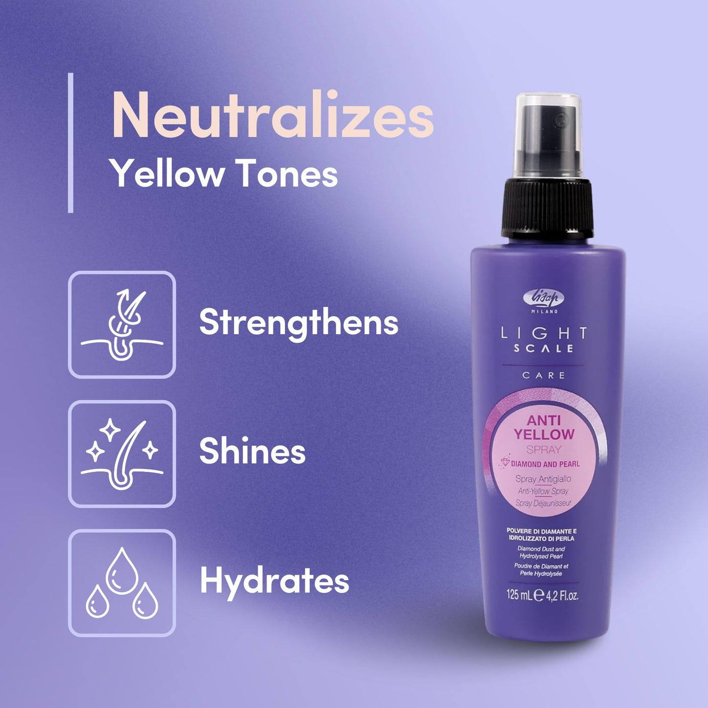 Lisap Hair Spray, Light Scale Hair Care Anti Yellow Spray & Heat Protectant Purple Toner for Blondes, Toning Blonde, White, Silver Hair & Highlights