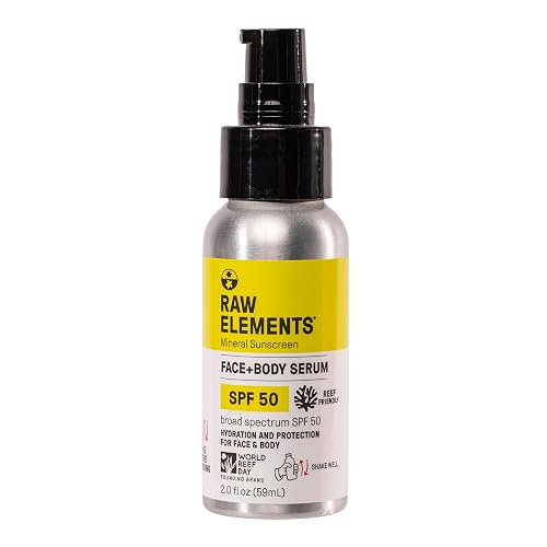 Raw Elements Face + Body Serum SPF 50 All-Natural Mineral Sunscreen - Reef Safe, Water Resistant, Broad Spectrum UVA/UVB Protection, Safe For All