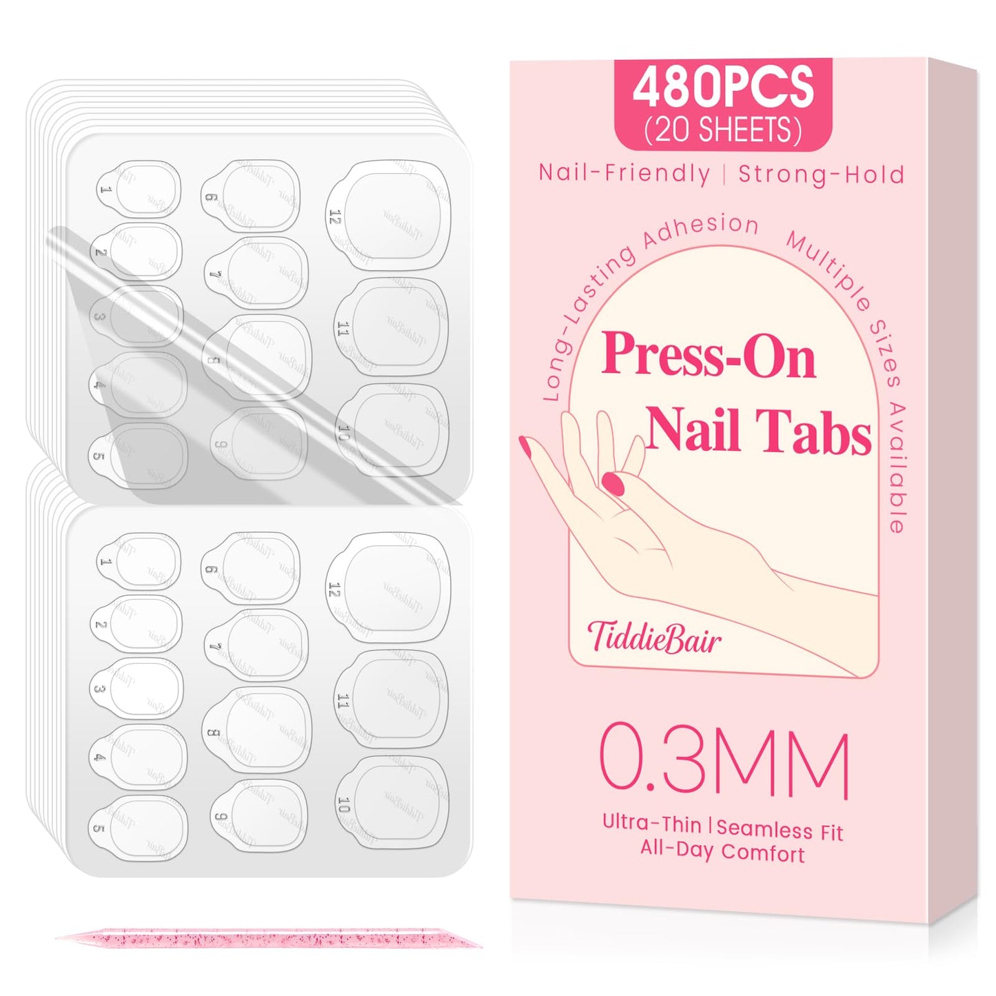 480pcs Strong Hold Nail Adhesive Tabs for Press On Nails -20 Sheets 480pcs 12 Sizes Nail Glue Tabs, 0.3mm Ultra Thin Waterproof Breathable Nail Glue Beauty and Personal Care TiddieBair