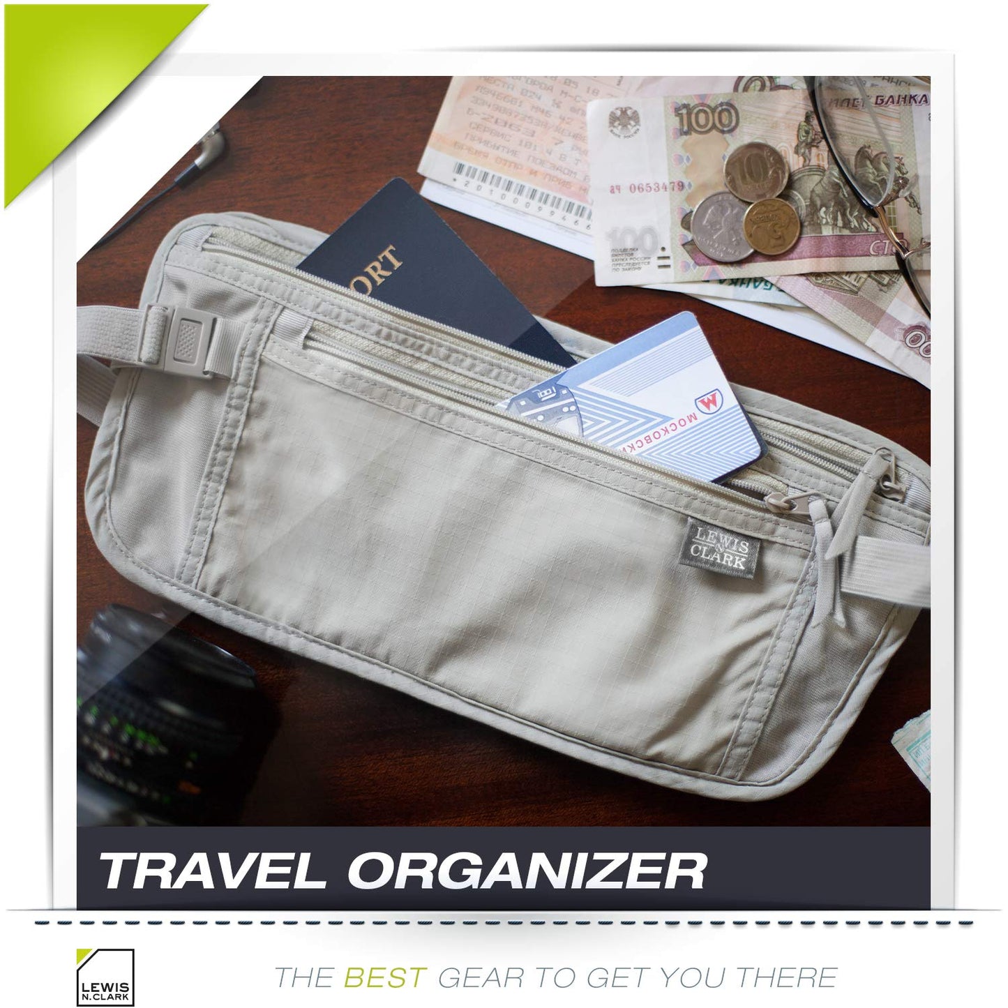Lewis N. Clark RFID Blocking Money Belt – Travel Pouch & Passport Holder for Women & Men, Secure ID & Credit Card Case, Taupe