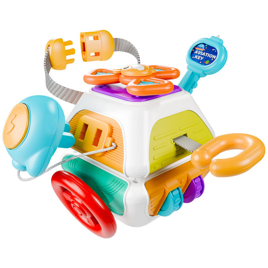 Play iLearn 10-in-1 Busy Board Cube Montessori Toy for Toddlers, Travel Carseat Sensory Activity, Educational Gift for 6-24M Boys Girls