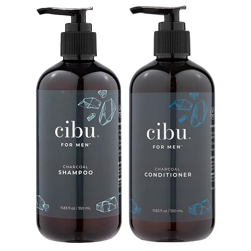 CIBU for Men Charcoal Shampoo and Conditioner Bundle - 12oz Deep Clean Men’s Volumizing Shampoo - 12oz Hydrating and Volumizing Charcoal Cleansing
