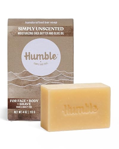 Humble Natural Bar Soap, Simply Unscented - Cold Processed Face & Body Soap Bar with Essential Oils - Moisturizing Formula for Long-Lasting Freshness