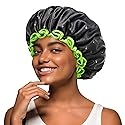 mikimini Black Shower Cap for Women, Men & Girls, 2 Packs Reusable Double Layers Waterproof Bathing Shower Hat with Soft Comfortable PEVA Lining