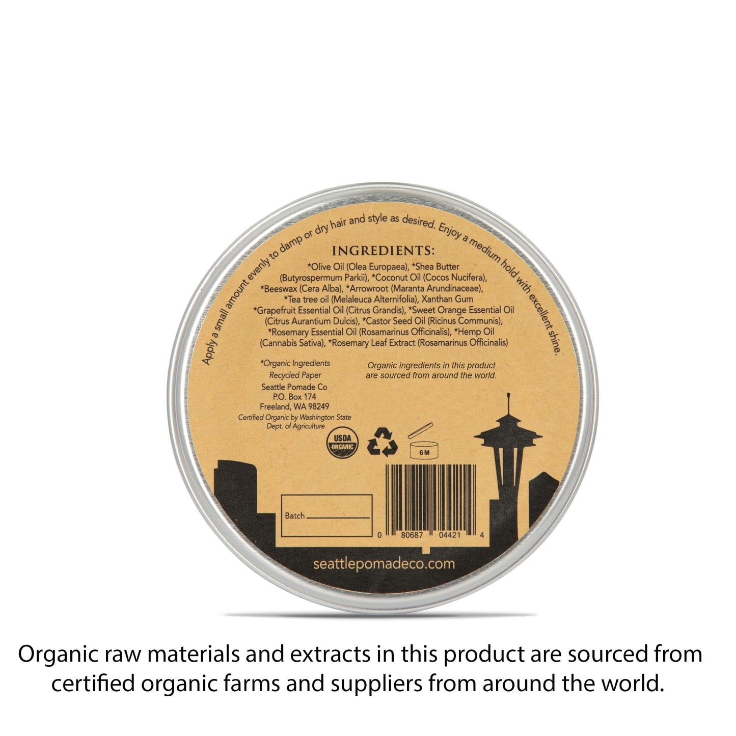 Seattle Pomade Co. USDA Certified Organic Pomade. Medium Hold & High Shine, Hair Styling Formula Non GMO, Made with organic materials from around the