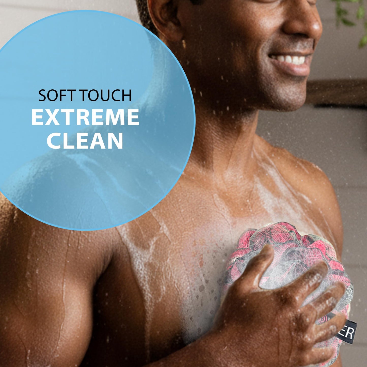 SHOWER BOUQUET Loofah-Charcoal Bath-Sponge XL-Color-4-Pack // Extra Large 75g Soft Mesh Black Luffa Loofa Loufa Puff Set/Exfoliating Body Scrubber
