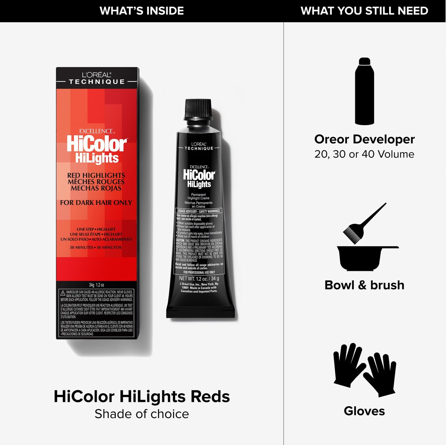 L'Oréal Technique HiColor Red HiLights - Permanent Hair Color for Dark Hair, Intense Red Highlights, No Pre-Lightening Required, Rich, No-Drip Crème Beauty and Personal Care L'OREAL TECHNIQUE