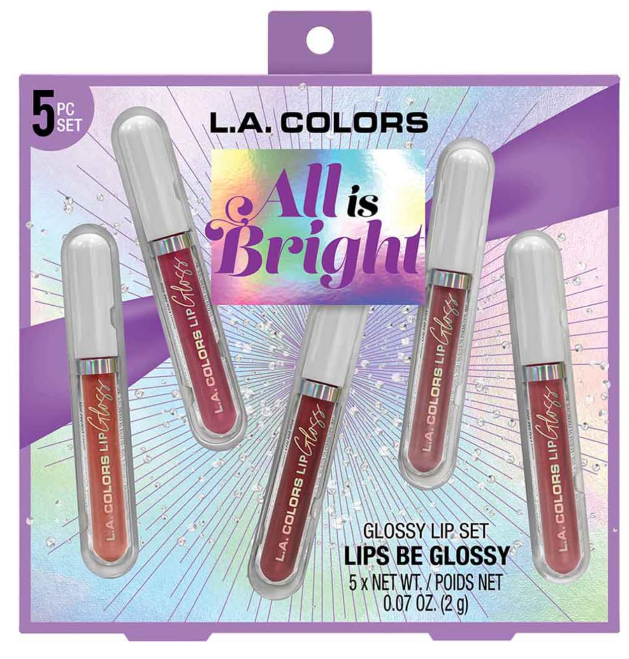 L.A. COLORS All Is Bright 5pc Glossy Lip Set, Lips Be Glossy, 1 Fl Oz (Pack of 1)